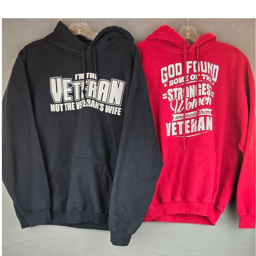 Gildan Veteran Couple Hoodies L 2 Pc Red Black Matching Veteran Wife Sweatshirts